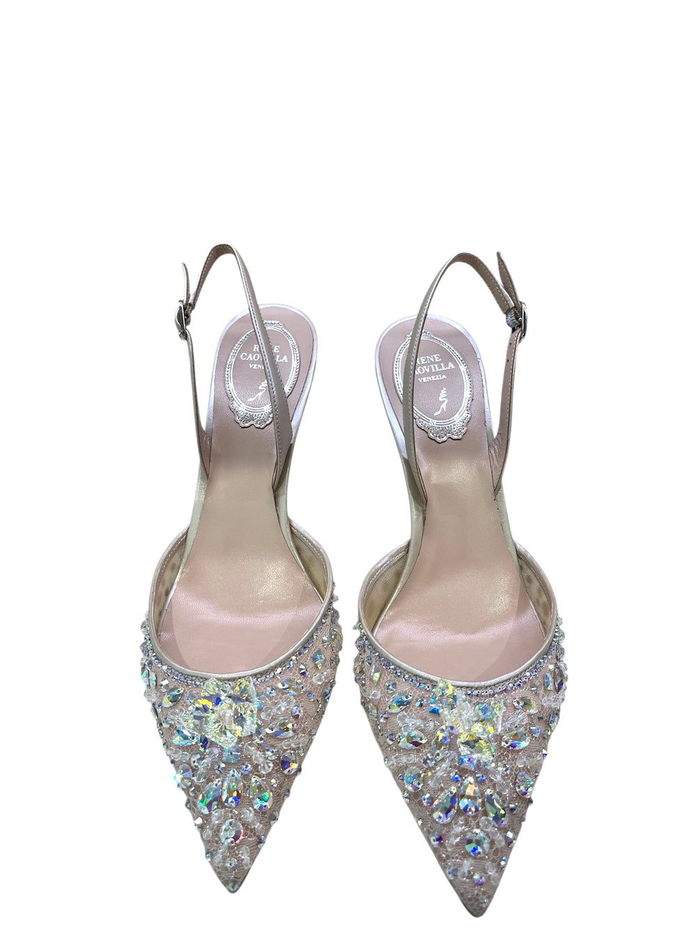 Cinderella Nude Lace Slingback With Crystals