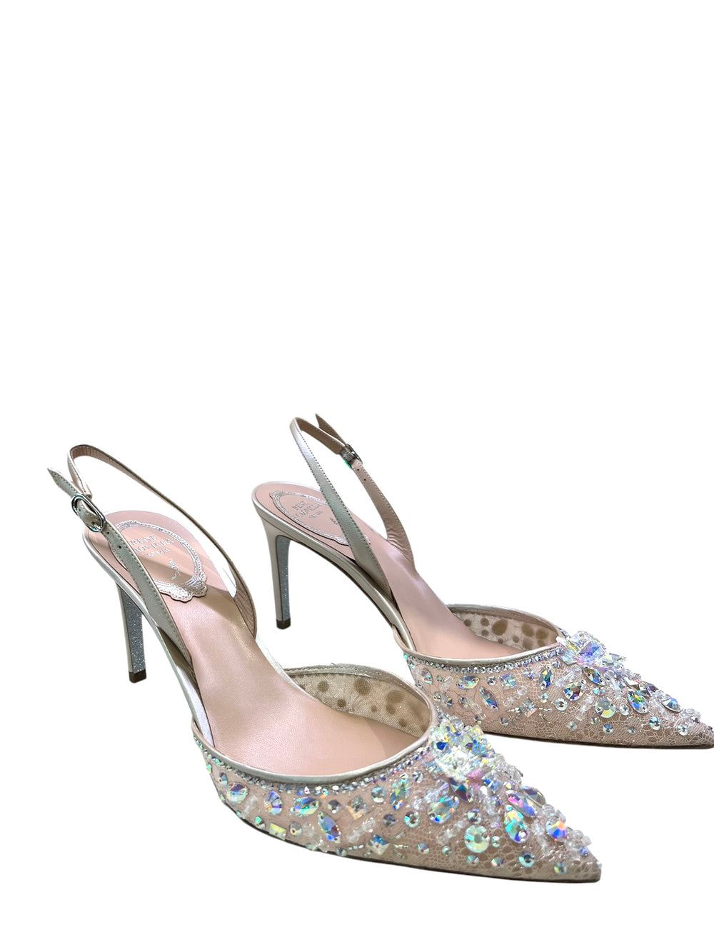 Cinderella Nude Lace Slingback With Crystals