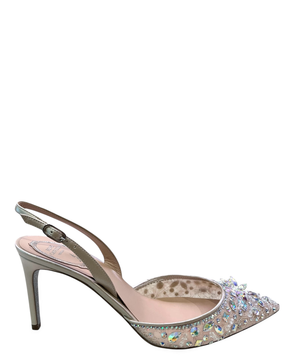 Cinderella Nude Lace Slingback With Crystals