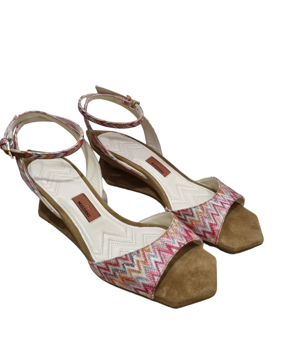 Sicilia Beige Suede Lurex  Sandals - Missoni - Liberty Shoes Australia